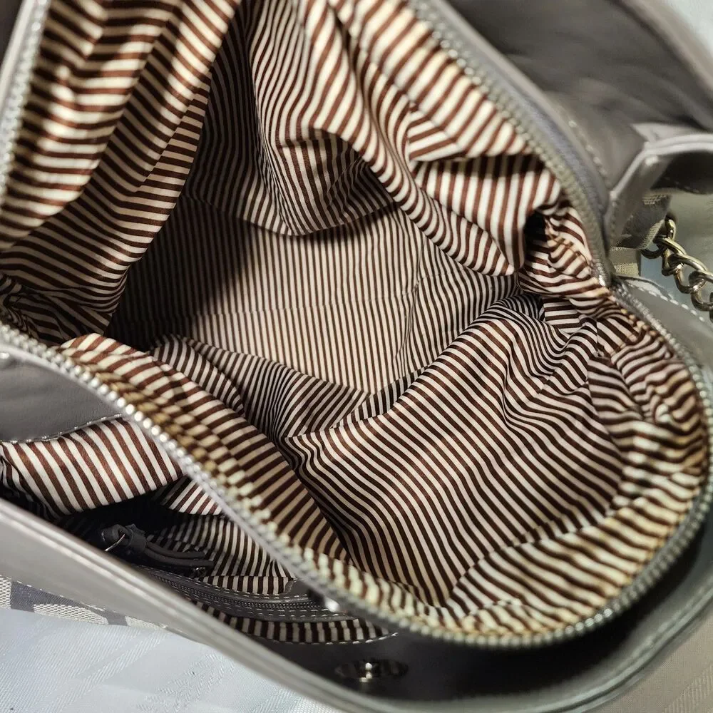 Nine West Purse Shoulder Bag Tote Geometric Blocks Platinum Gray Neutral Roomy